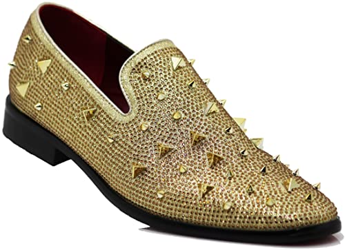 SPK24 Men Vintage Spikes Sparkle Formal Tuxedo Stage Fashion Slip On Loafer Dress Shoes