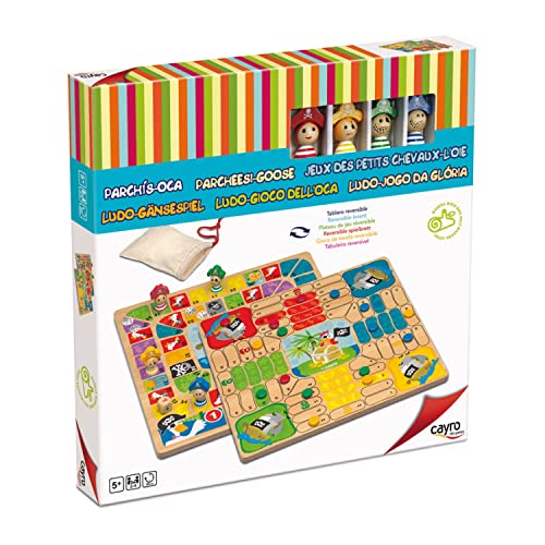 Cayro - Parchís y Oca - + 5 Años - Modelo Piratas - Doble Juego de Mesa para Niños y Adultos - Tablero Reversible y Piezas de Madera - 2 a 4 Jugadores Cover
