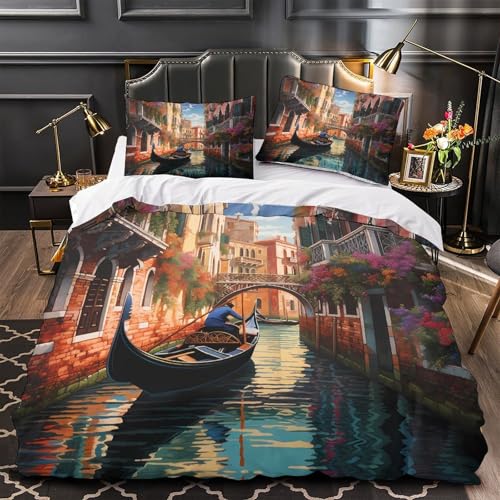 Housse de couette Venise 3D parure de lit microfibre douce single - 2