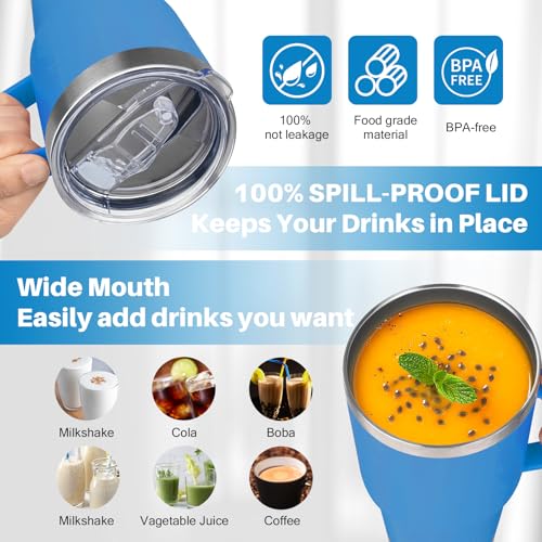 Image of 30 oz Tumbler with Handle, Stainless Steel Insulated Tumbler with Lid and Straw, Double Wall Vacuum Coffee Mug Tumbler, Insulated Coffee Thermal Cup for Cold and Hot (Sea Blue)