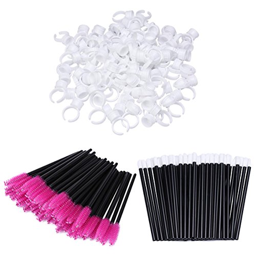 100 Glue Holder Rings Cup 100 Eyeliner Brushes Eyelash Mascara Wands and 100 Lipstick Brush Gloss Wands Applicator