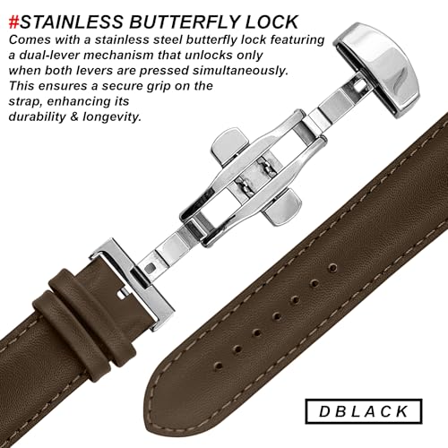 Image of DBLACK ''NAGATA3'' Leather Watch Strap with Butterfly Lock, Minimalist Design Watch Belt / / For 18mm, 20mm, 22mm, or 24mm Watch Band (Choose Your Size & Color)