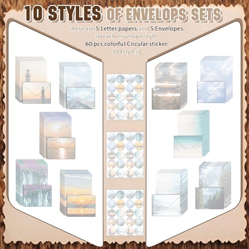 Image of TaoBary 160 Pcs Scenic Nature Stationery Paper and Envelopes Set