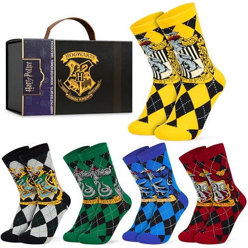 Harry Potter Socks for Women Teens UK Size 2.5-7.5 Pack of 5 Casual Crew Socks Soft Knit Breathable Hogwarts Gifts for Her (2.5/7.5 UK Multi Houses)