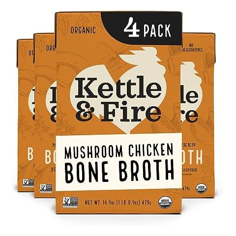 Kettle and Fire Mushroom Chicken Bone Broth, Keto, Paleo and Whole 30 Approved, Gluten Free, High in Protein and Collagen, 4 Pack Cover