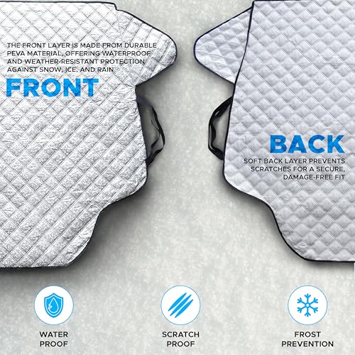Image of EcoNour PEVA Magnetic Windshield Snow Cover Features 4-Layer Thickness to Protect from Snow, Ice, and Frost | Car Cover for All Weather Protection Fits Most Cars | X-Large (74x49 inches)