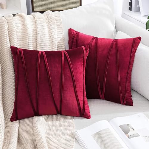 Image of Khooti Velvet Striped Cushion Cover Pack of 1-34 inch x 34 inch / 86 x 86 cm | Red | Soft Pillow Covers Cushion Case for Sofa Bedroom Livingroom Chair Car, Cushion Cover with Zig Zag Pattern