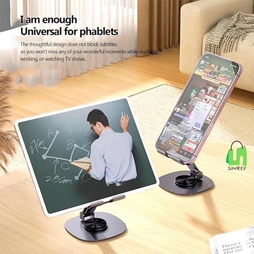 Image of SOVELY Adjustable Phone Stand - 360 Rotatable Metal Mobile Holder, Foldable Tablet Stand for Desk, Multiple Height & Angle Adjustments, Universal Compatibility for Smartphones and Tab, 1 Pc