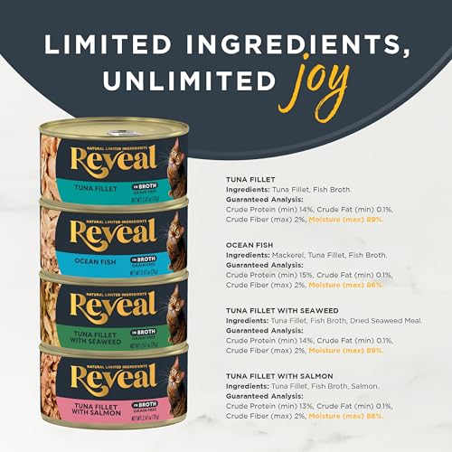 Image of Reveal Fish Variety in Broth Wet Cat Food 12-Pack 2.47 oz Cans | 100% Natural, High Quality Protein, Limited Ingredient, Grain Free, No Fillers, No Artificial Additives, No By-Products