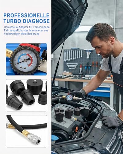 Lifegogo 9tlg Turbolader Ladeluft System Adapter Satz: Turbo Boost Lecktester Boost-Lecktest-Kit mit Manometer für Ansaug und Ladeluftsystem PKW Transporter für Kfz Werkstatt und Mechaniker