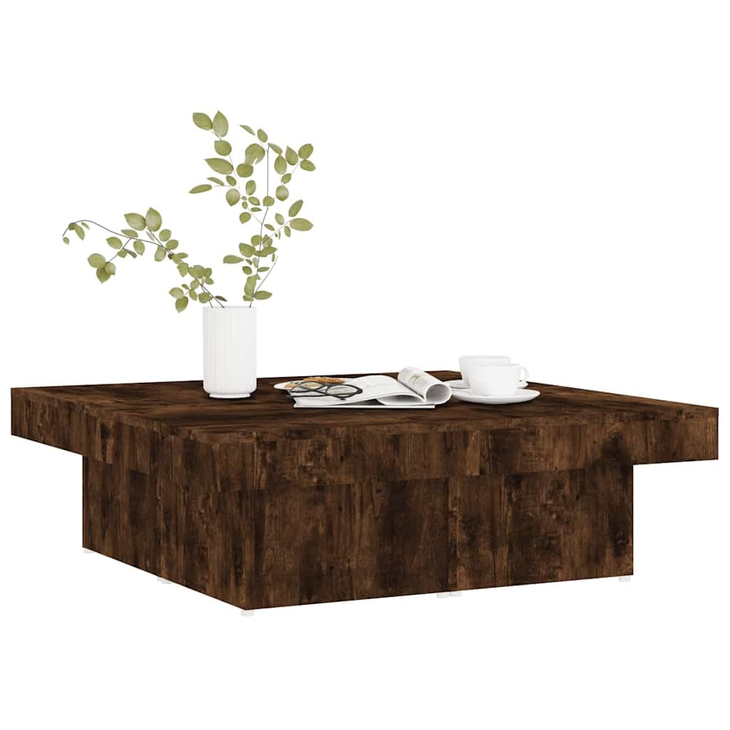 Mesa de centro de roble ahumado, 90 x 90 x 28 cm, mesa de salón cuadrada de madera, robusta mesa de café para aperitivos y artículos decorativos