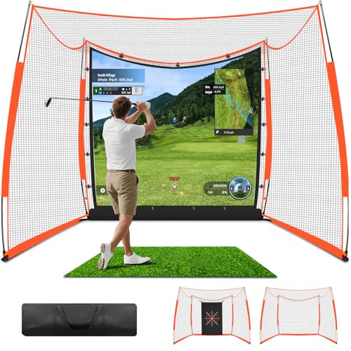 ORIENEGAR Golf Simulator Cage with HD Impact Screen & Target