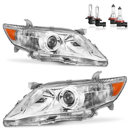 ROADEAL Headlights W/Bulbs for 2010 2011 Toyota Camry 4-Door Sedan Halogen Driver & Passenger Side (Only fits US Version, NOT fit hybrid models)