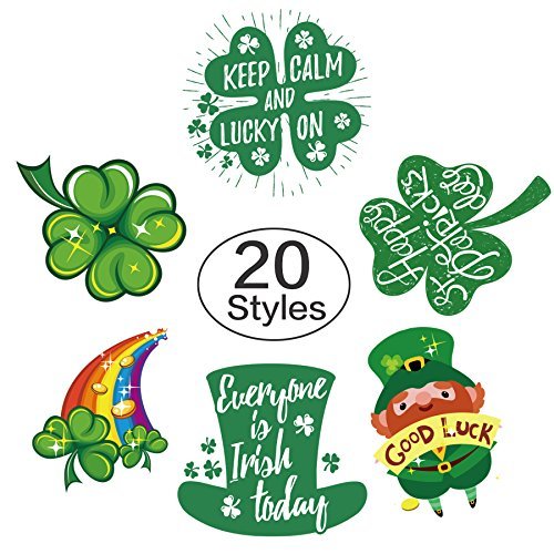 St. Patrick's Day Tattoos 140pcs Temporary Shamrock Tattoos 28 Designs for St. Paddy's day Parade Party Favors Decorations
