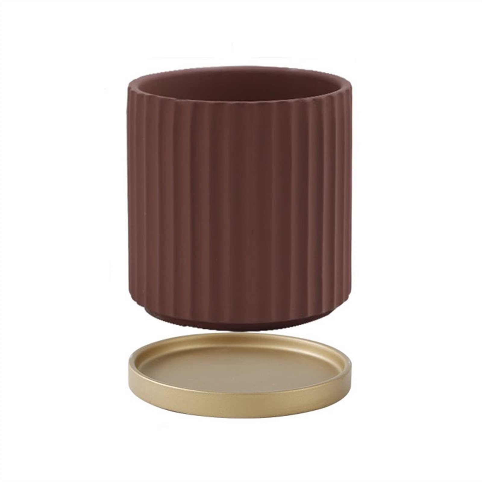 Doniczki na kwiaty prosta pionowa doniczka w paski z tacą okrągła ceramiczna doniczka do wnętrz orchidea kaktus doniczka na sukulenty z otworami drenażowymi doniczka ogrodnicza (kolor: Rosso)