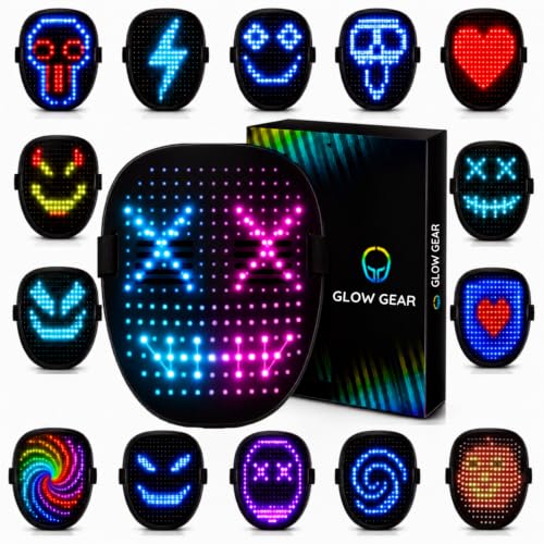 Pixel Stackers LED Face Mask Gesture Sensing Light Up Mask Rechargeable Digital Costume Mask Cosplay Halloween and Parties