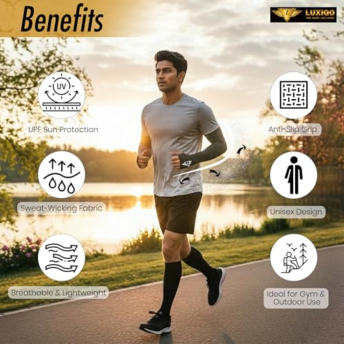 Image of Osmo Fabric Arm Sleeves With Thumb Extension for Men & Women | SPF 50+Sun Protection | Breathable Compression Arm Sleeves with Thumb Hole for Running,Cycling,Gym & Driving