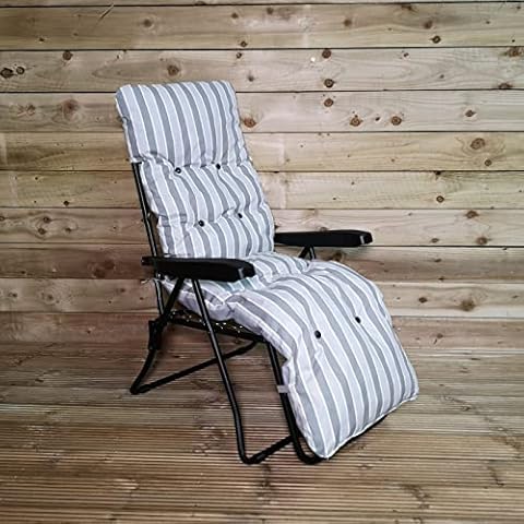 Samuel ALEXANDER Padded Outdoor Garden Patio Recliner/Sun Lounger with Grey Stripes Cover