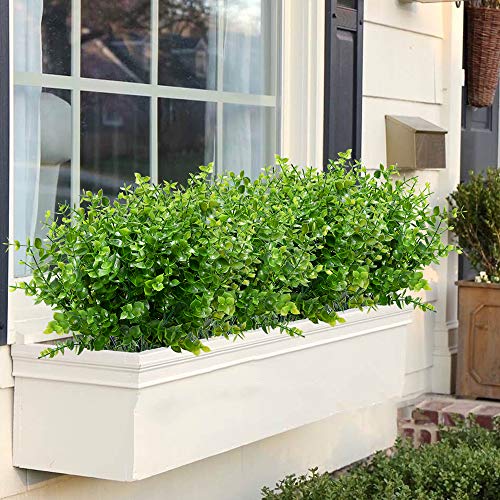 Artbloom 6 Bundles Outdoor Artificial Flowers Uv Resistant Fake Boxwood Plants, Faux Plastic For Indoor Outside Hanging Plants Garden Porch Window Box Home Wedding Farmhouse Decor (Milk Green) #TOP6