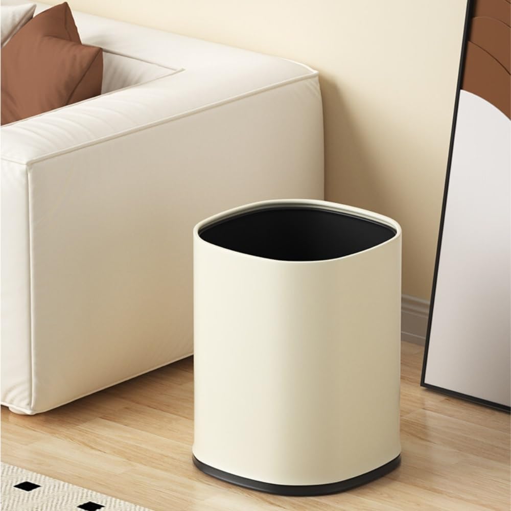 Cestino gettacarte rotondo in metallo con coperchio aperto, capacità 12 litri, con contenitore interno rimovibile, for bagno, soggiorno, camera da letto, cucina(Beige)