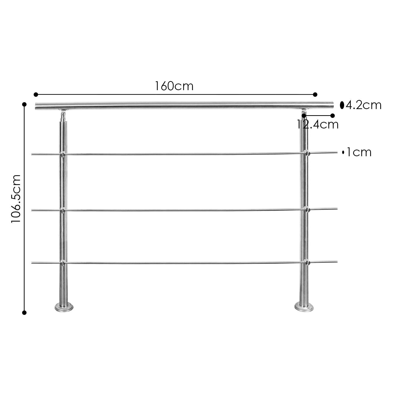 poręcz aluminiowa z/bez poprzeczek do ogrodu, na balkon (160 cm, 3 poprzeczki)