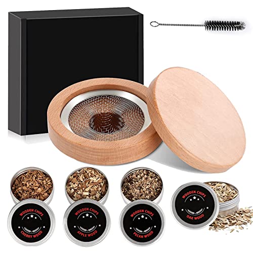 JCD Cocktail Smoker Kit Cocktail smoker infuser kit with Four Flavors wood chips for Whiskey Bourbon Old Fashioned drink cheese meat fruits