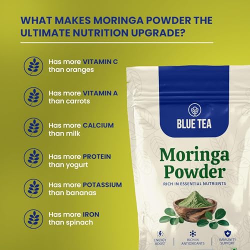 Image of BLUE TEA - Combo Pack - Chamomile Tea - 30 g - 50+ cups & Moringa Powder - 100 gm | For Stress Relief And Anxiety | Rich in Vitamins, Minerals & Amino Acids | Energy Booster | Zipper & Pet Jar