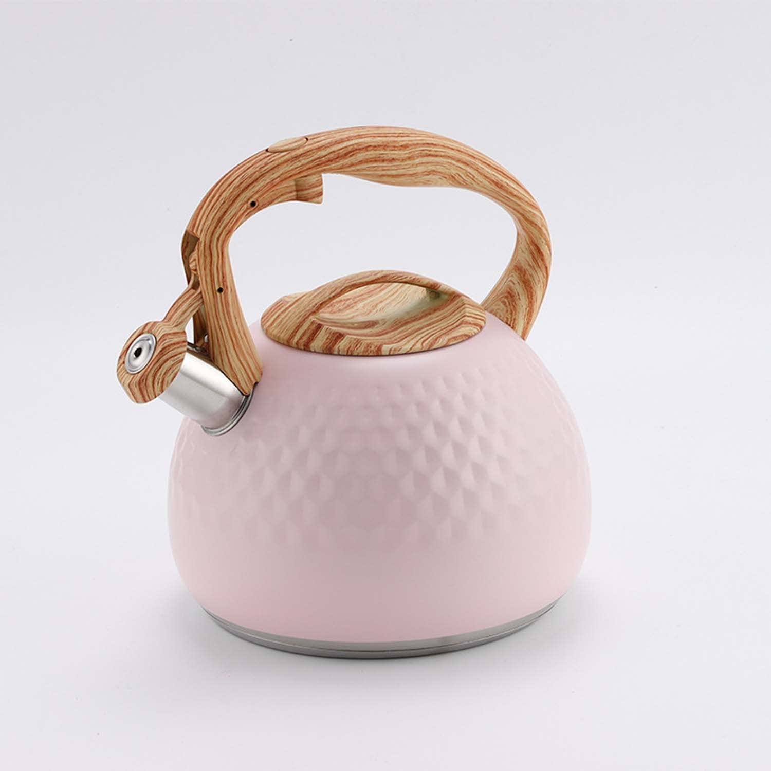 LSQXSS Stainless Steel Whistling Kettle,3L Hot Water Boiler Kettle,Kitchen Stovetop Hob Kettle,Push-Button Switch Camping Tea Kettle Teapot for Gas Stove Induction Cooker(Color:pink)