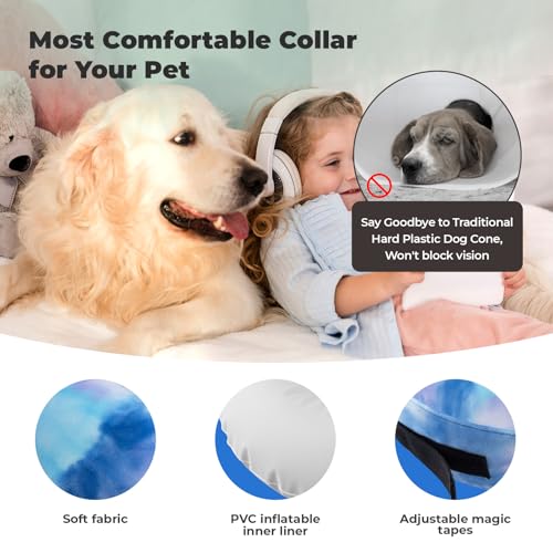Image of Dog Cone, Uadonile Inflatable Cone Collar for Dogs and Cats, Dog Neck Collar Recovery E-Collar Alternative After Surgery, Elizabethan Collar for Dogs Recovery(Tie-dye Purple Blue, S)