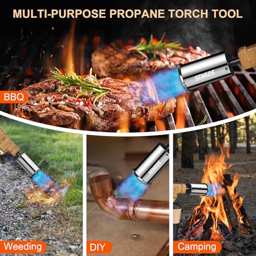Image of Semlos Propane Torch - Kitchen Torch - Powerful Grill Gun - Charcoal Lighter - Campfire Starter - Sous Vide - Chef Blow Torch for Searing Steak & Creme Brulee & BBQ(Propane Tank Not Included)