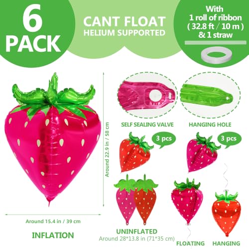 Image of 6 Pack 4D Lovely Pink Red Strawberry Foil Balloon Cute Fruit Balloons For Birthday Baby Shower Wedding Party Decoration Supplies
