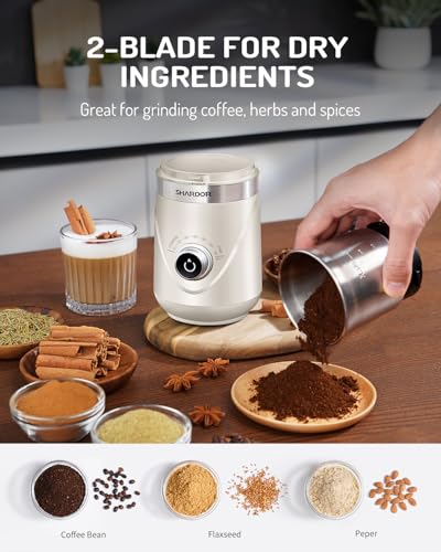 Image of SHARDOR Electric Super Silent Blade Coffee Grinder, Timed Grind Control Rotary Knob, Adjustable Coarse to Fine for Coffee Beans, Spices & Herbs, with 2 Removable Stainless Steel Bowl, Cream
