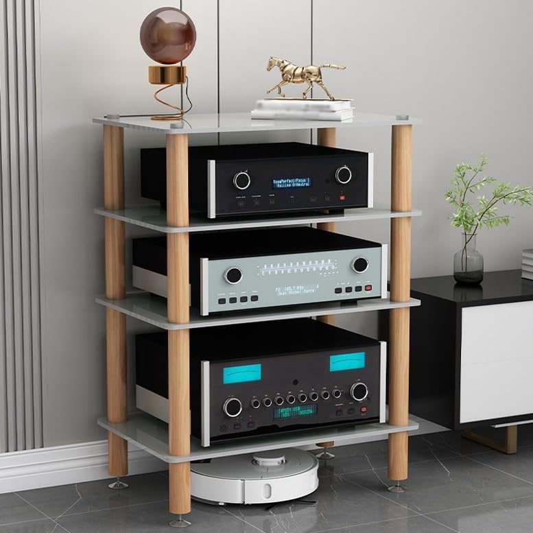 Stojak na Komponenty Audio,Stereo z Półkami ze Szkła Hartowanego o Grubości