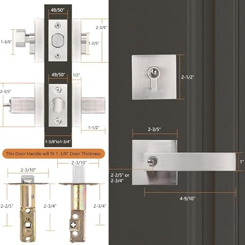 Probrico DL01 Satin Nickel Square Entry Levers Locksets And Single Cylinder Deadbolts Combination Set, Heavy Duty Front Door Office Entrance Levers thumb #5