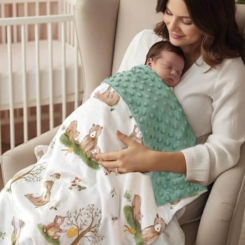 Image of BOPRIO Baby Blankets for Unisex Boys Girls, Super Soft Nursery Minky Blankets with Baby Bear Design and Dotted Fleece Backing, Printed Bed Throws Newborn