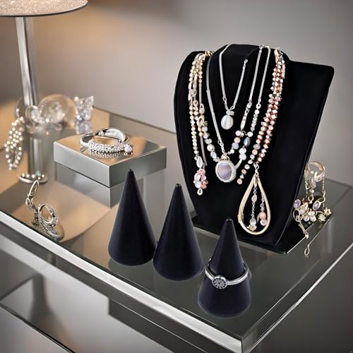 Image of 10 Pcs Wooden Ring Cone Holder Display Stands Black