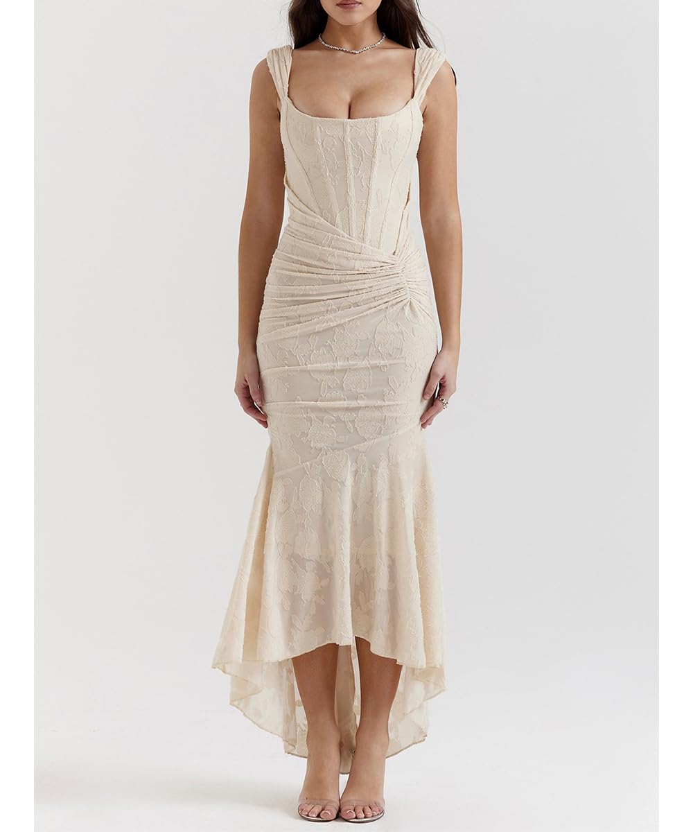 Vestido De Corsé De Las Mujeres Sexy Tubo Superior Espagueti Correa Midi Vestido Bajo Corte Floral Flácido Plisado Dobladillo Vestidos Formales