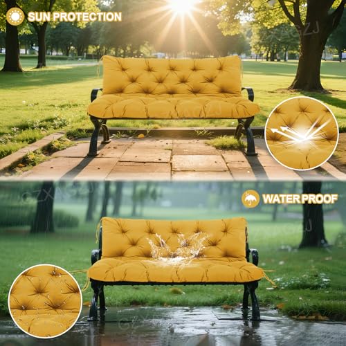 Image of Premium Outdoor Swing Cushions 70x40 inch Waterproof Porch Swing Cushions 2-3 Seater Replacement with Backrest and Ties Swing Cushion for Outdoor Furniture Patio Porch Backyard Garden (Yellow)