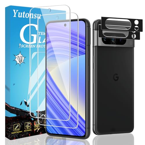 Yutonsu 2 Pack Tempered Glass Screen Protector for Google Pixel 8 Pro with 2 Pack Camera Lens Protector Anti Scratch Bubble Free Case Friendly