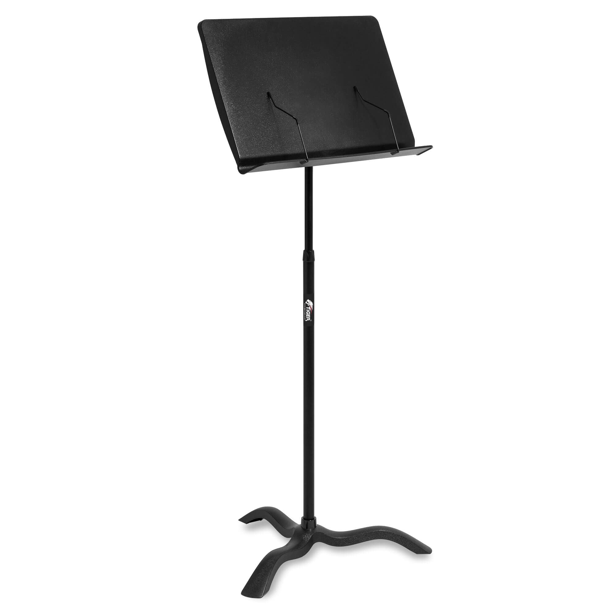 Tiger leggio orchestrale regolabile con piano da 50 cm | Altezza 64–116 cm, piano in polimero silenzioso, inclinazione libera e base a treppiede compatta.