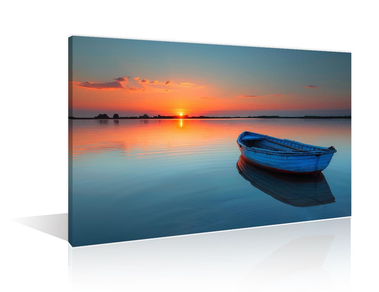 TISHIRON Blue Boat Living Room Decor Reddish-Yellow Sun Canvas Prints 1 Panel Modern Wall Art Giclee Gallery-Wrapped Posters & Prints Artwork Wall Decor for Bedroom (24" Wx36 H) โ image 1