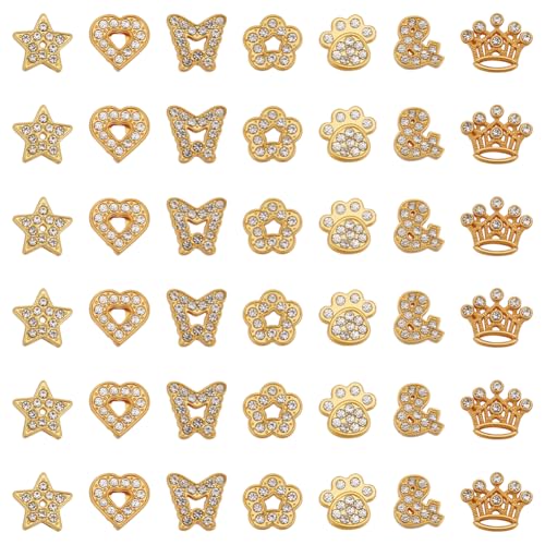 SUNNYCLUE 1 Box 42Pcs Gold Slide Charms Bulk Alloy Slider Charm Rhinestone Star Heart Butterfly...