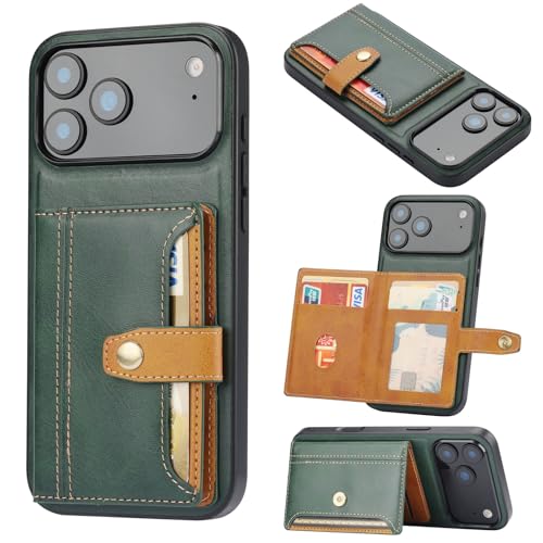 Coque portefeuille antichoc iPhone 15 Plus vert étui cuir avec porte-cartes