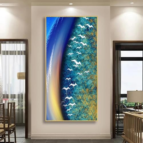Peinture abstraite oiseau volant decoration murale salon moderne 50x100cm