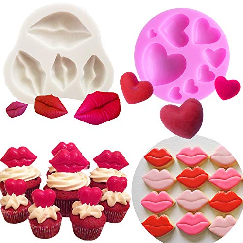 Set of 2 JeVenis Sexy Kiss Collection Fondant Mold Red Lips Candy Mold Lips Fondant Mold Kiss Lips Sugar-craft Cake Decoration Cupcake Topper Polymer Clay Soap Wax for Baby Shower Wedding Party Suppli