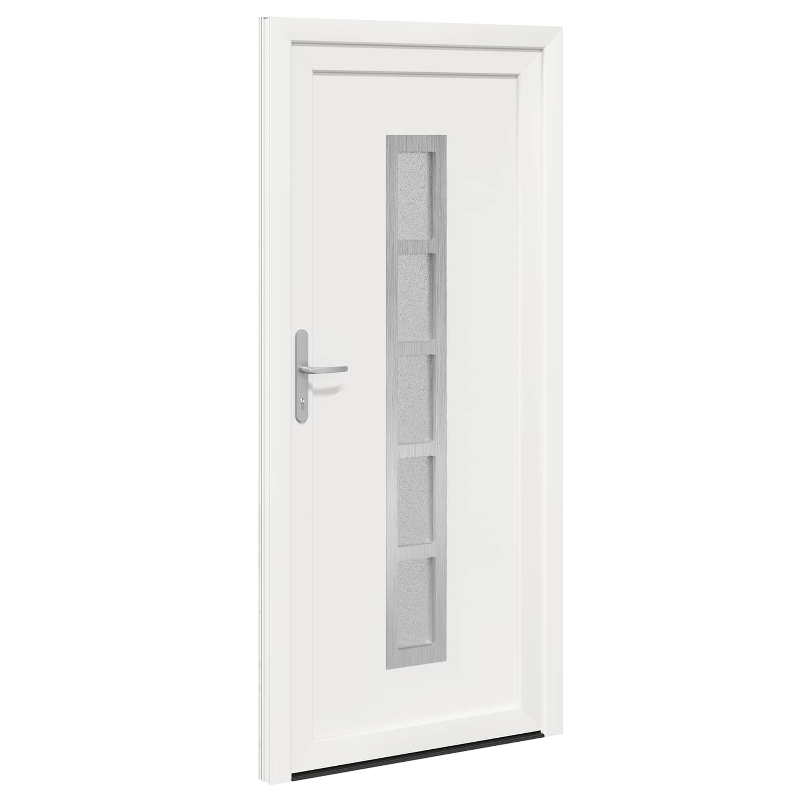 Vordertür Weiß PVC 98 x 200 cm Haustür für Eingang außen mit Glas, Mehrfachverriegelung, Schallschutz, Wärmedämmung, Schloss, Zarge, Beschlag, Dichtung für Neubau und Renovierung