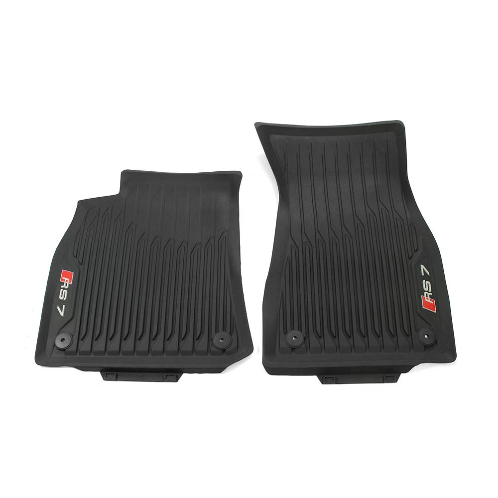 Audi 4K8061221A041 Rubber Car Mats, 2 x RS7 Rubber Front Mats (C8), All Weather Black and Red, RS7