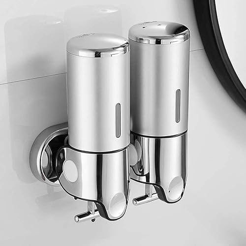 Miniatura 8 de Dispensador de jabón de doble pared, 2 x 16.9 fl oz, dispensador de jabón doble para montar en la pared, loción de gel de ducha, jabón, para baño,