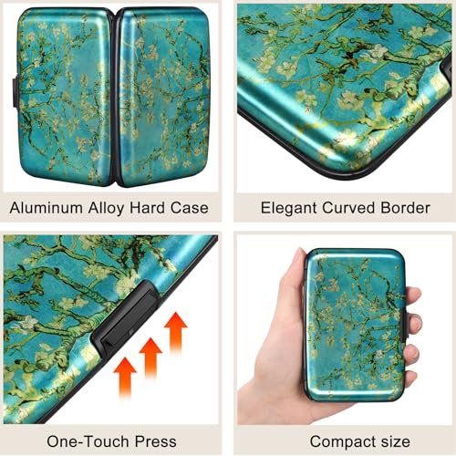 Image of ELFISH Mini RFID Aluminum Wallet Credit Cards Holder Business Card Case Metal ID Case for Men Women, Apricot flower, small, Compact