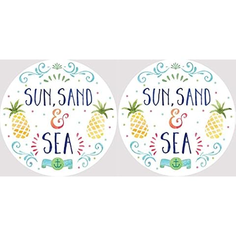 Sun Sand and Sea Sunny Pineapples Car Coasters Set of 2 Cover